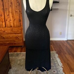 Ms. J Black Glitter Swirl Scoop Neck V-Back Midi Dress Style 2842 Medium USA